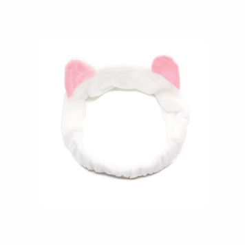 Velvet White Elastic Headband with Ears – Luxurious Comfort for Your Beauty Routine